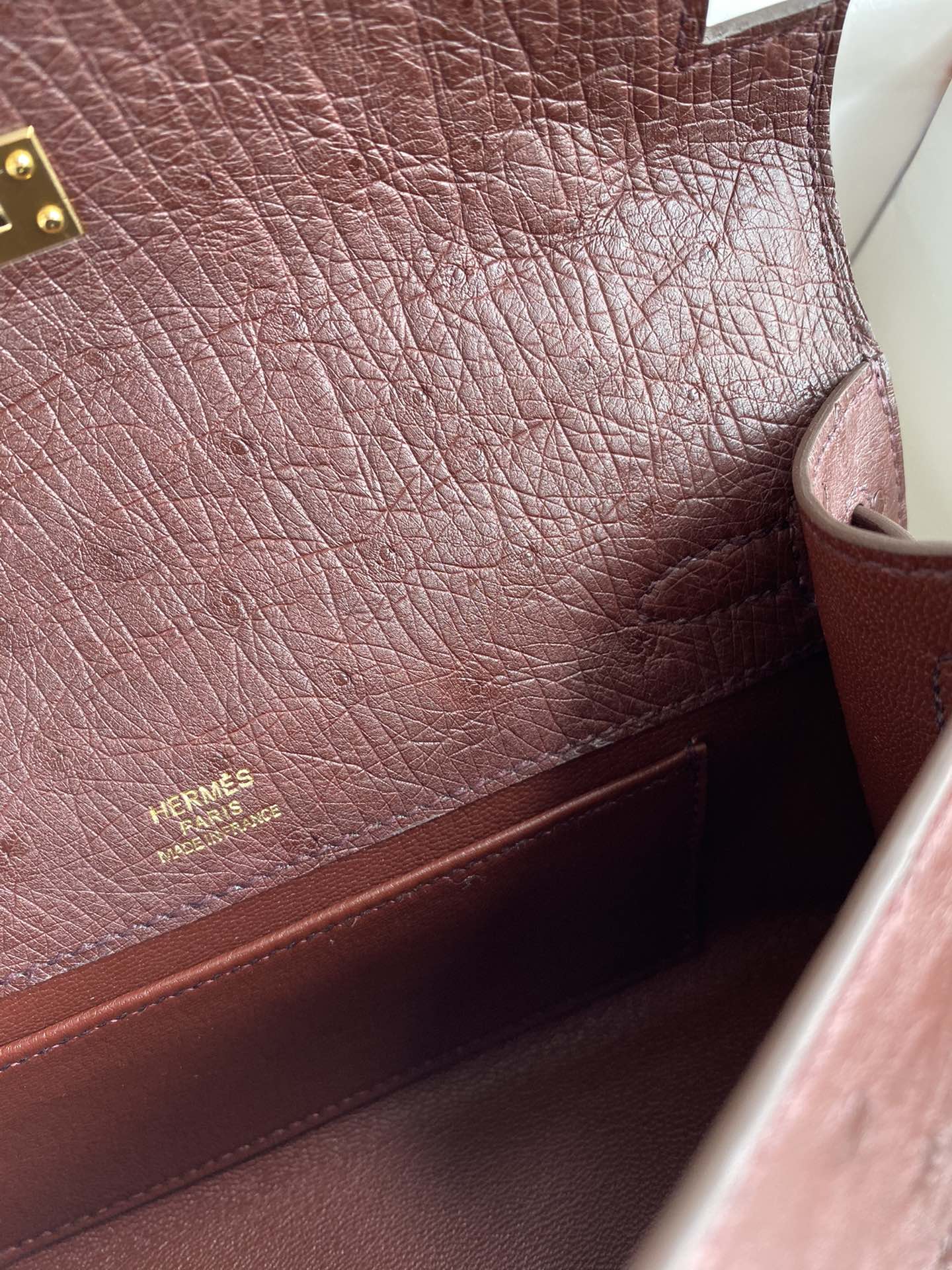 Hermes Mini Kelly Pochette 22cm Bag In Burgundy Ostrich Leather